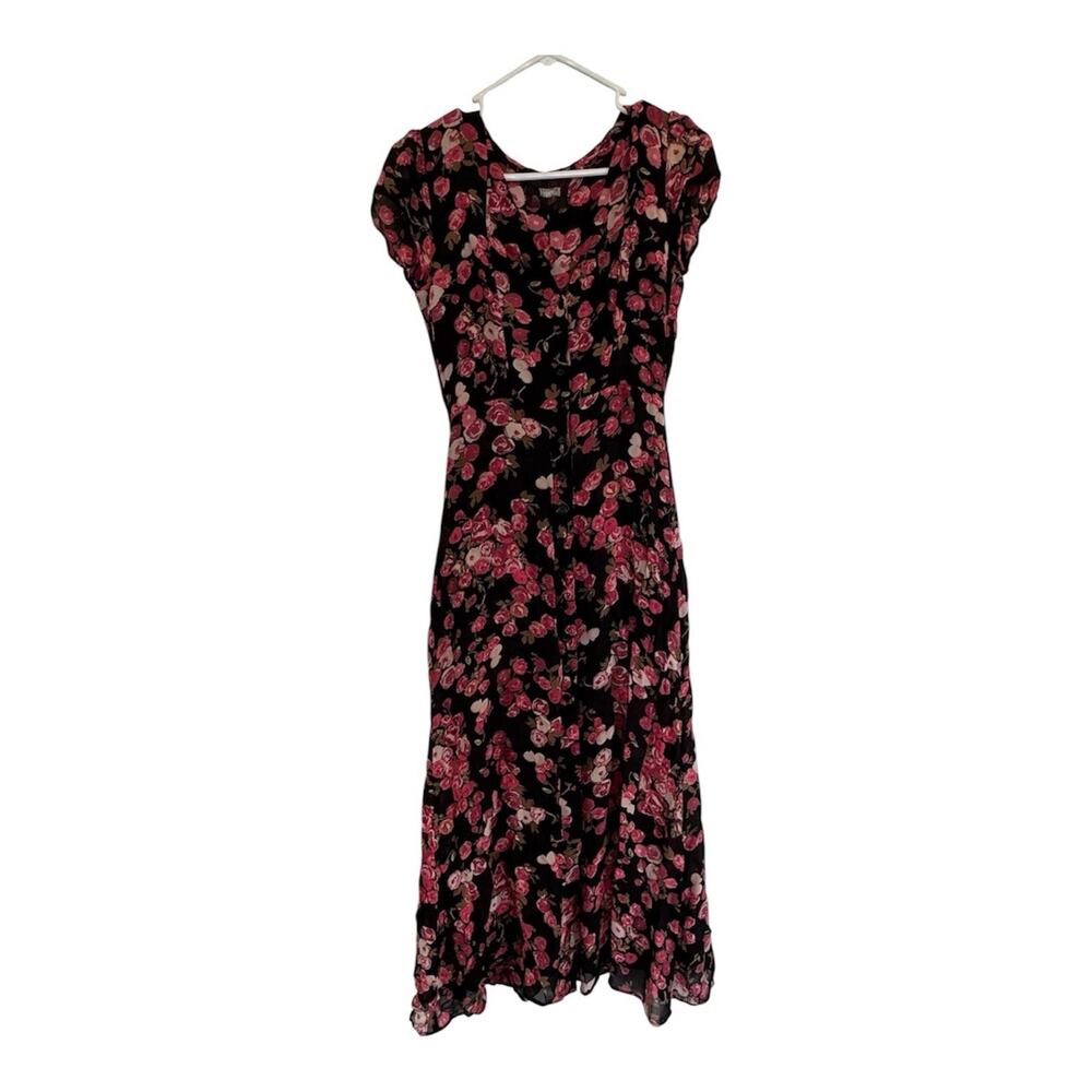 Reformation Tiffie Floral Midi Dress Size 4 Black Pink Floral Cottagecore